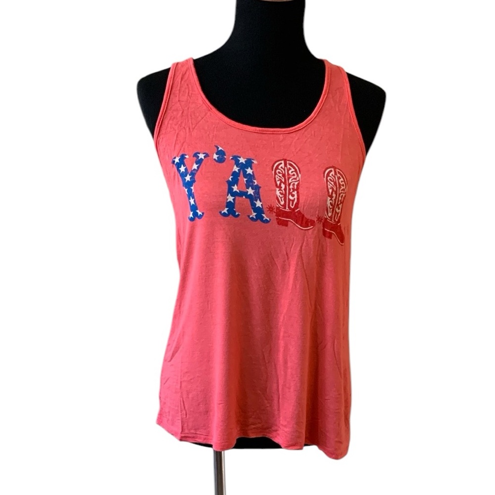 Brenda’s USA Cowboy Pink Americana “Y’all” Flowy Racerback Tank Women’s Small